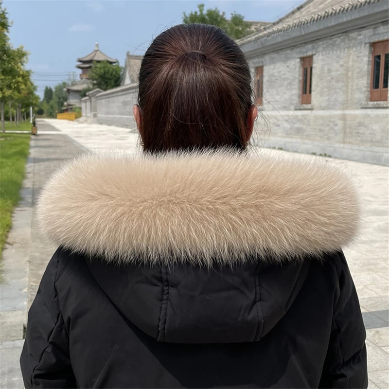 Winter Genuine Real Fox Fur Scarf Women 100% Natural Fox Fur Collar Luxury Coat Hat Trim Straight Scarves Keep Warm Solid Shawl