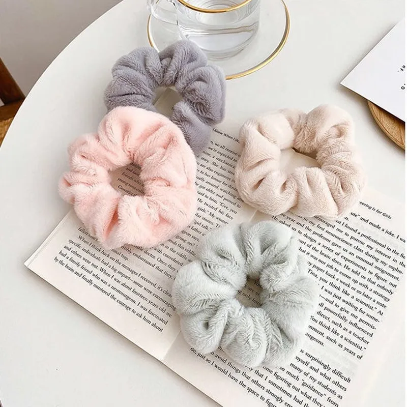 New Winter Soft Hair Scrunchies Furry Elastic Hair Band Women Girls Ponytail Holder Hair Rubber Band Hair Ties Hair Accessories