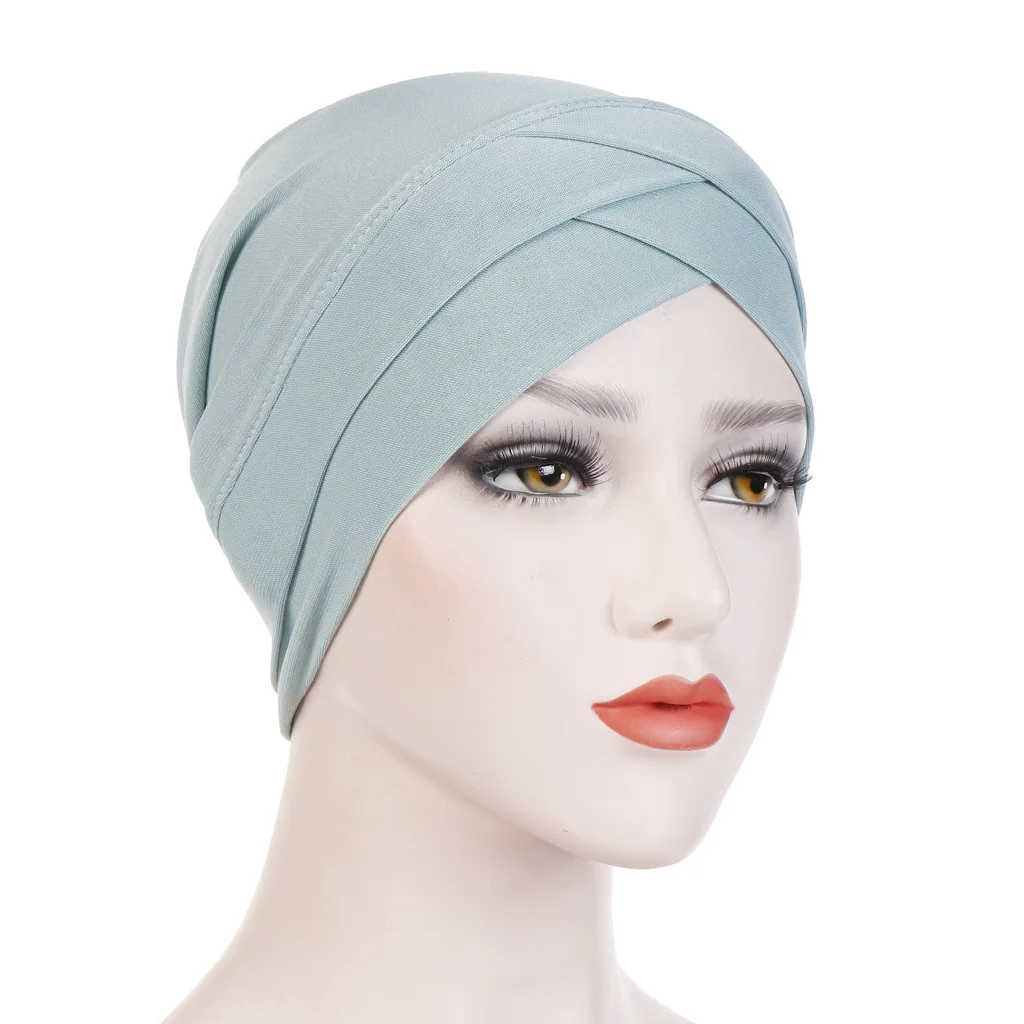 Women Muslim Hijab Scarf Turban Caps Forehead Cross Hijabs Inner Cap Headscarf Under Hijab Bonnet Headwrap Islamic Hat Chemo Cap