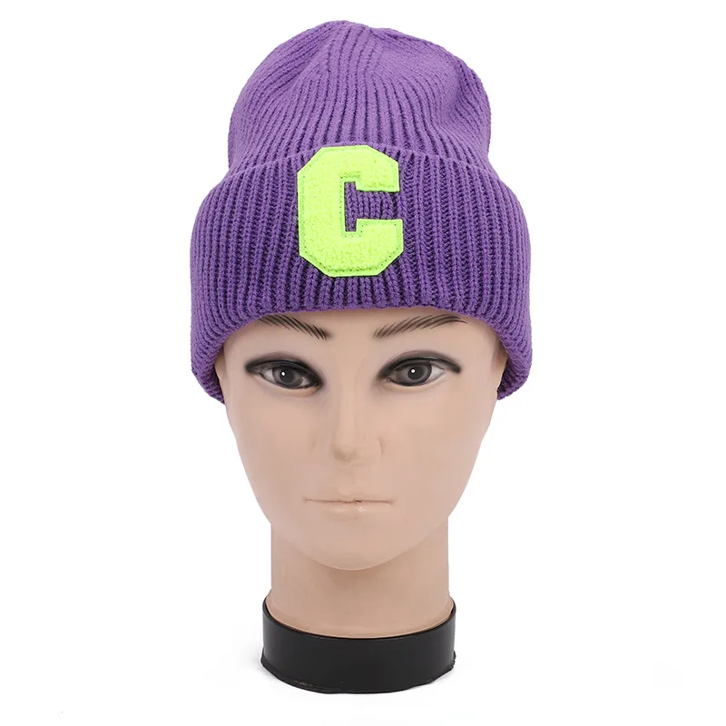 Women Winter thick warm C letter Embroidery knit hat Men\'s hat Beanie cap Hip hop Ski Skullies Bone Gorras