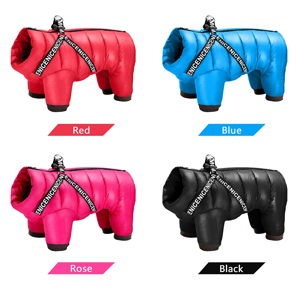 Warm Dog Clothes With Harness Winter Thick Dog Clothing Jacket Waterproof Pet Coat For Small Medium Dogs Soft Pets Jumpsuit