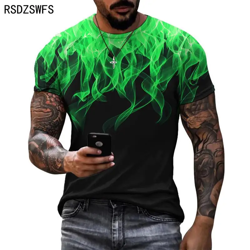 Summer Personality 3D Printing T-Shirt Flame Pattern for Men Street Handsome Menswear Short Sleeves Man\'s Casual Tshirt Tops Tee