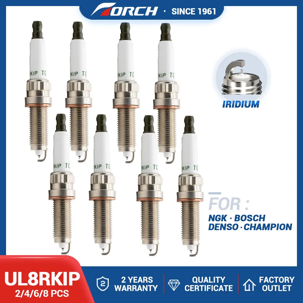 2-8PCS Iridium Spark Plug TORCH UL8RKIP Replace for 95705/SILKR8B8DS 97506/SILZKBR8D8S SILZKBR8C8S 96987/SILZKBR8E8S Auto Parts