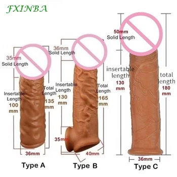 Fxinba preservativos realistas para homens, manga peniana reutilizável para extensor masculino, preservativo intensificador de ampliação, brinquedos sexuais para pau masculino