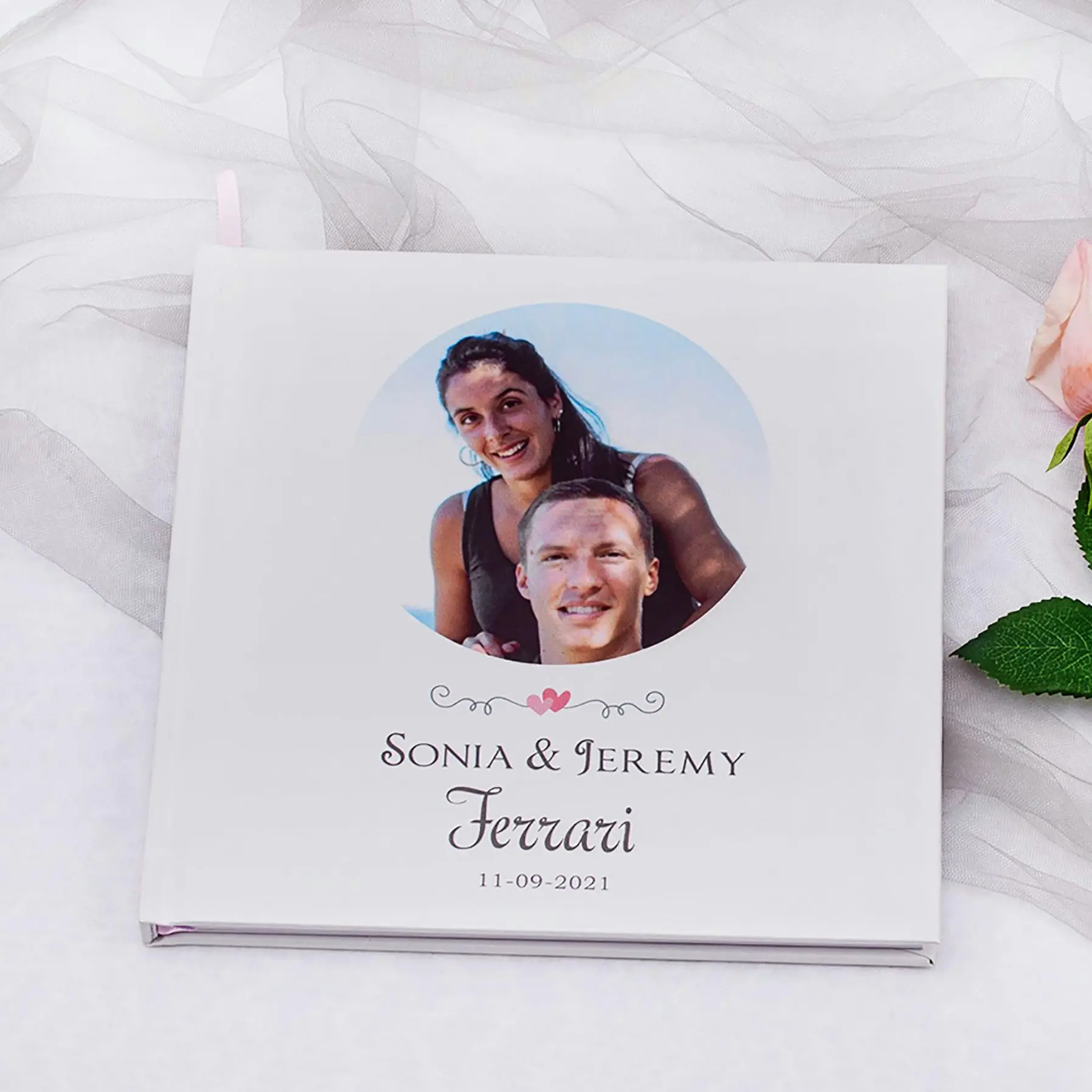 Personalized Wedding Guestbook White Custom Photo Signature Wedding Guest Book Wedding Pictures and Writing with Hearts