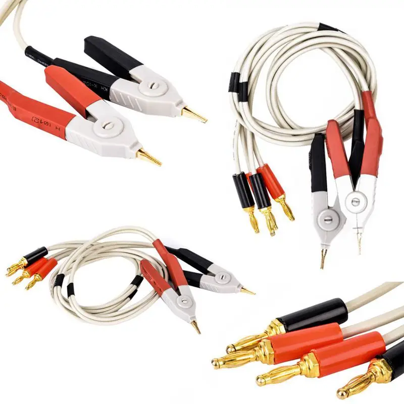 1 pair insulated banana plug clips cable Low Resistance LCR Clip Probe Leads Test Meter Terminal Kelvin New