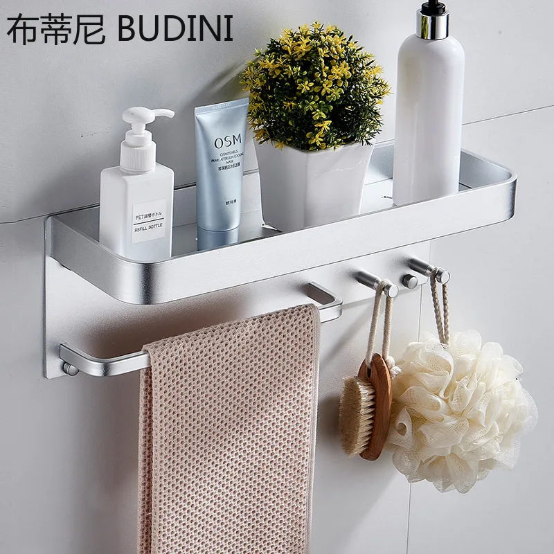 Black Bathroom  Box Holder Supplies Storage Shelf Wall-mounted Space Aluminum Multi-function Toilet Towel Rack Bars silver