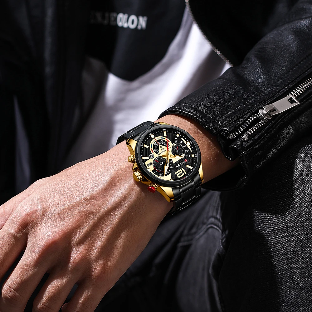 CURREN Men Watch 2021 Luxury Sports Quartz Mens Watches Full Steel Waterproof Chronograph Wristwatch Men Relogio Masculino