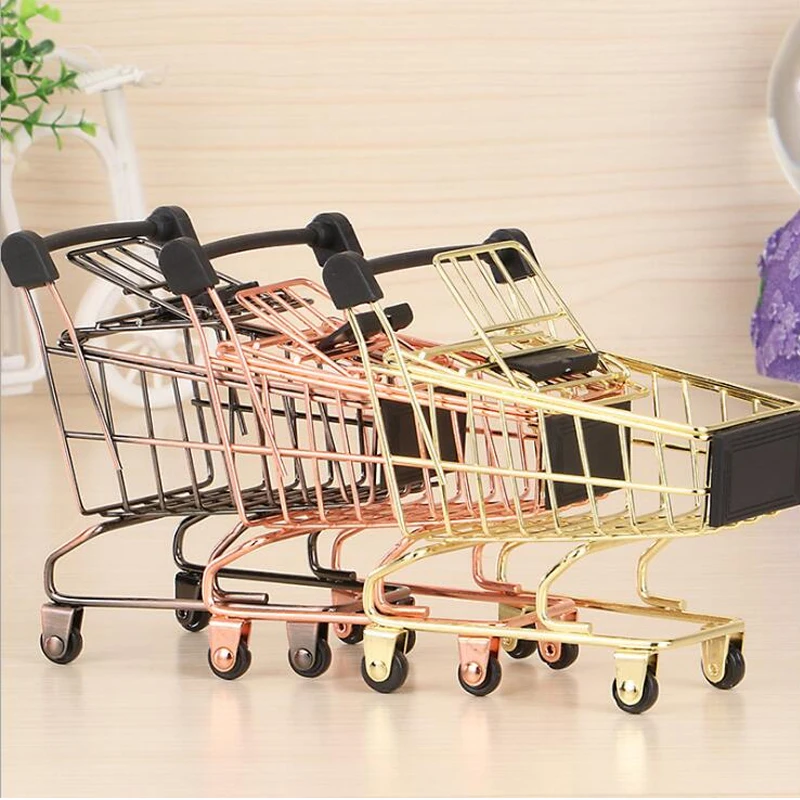 Golden Mini Supermarket Shopping Cart Small Children Desktop Handcart Utility Cart Small Shopping car Toy Stroller