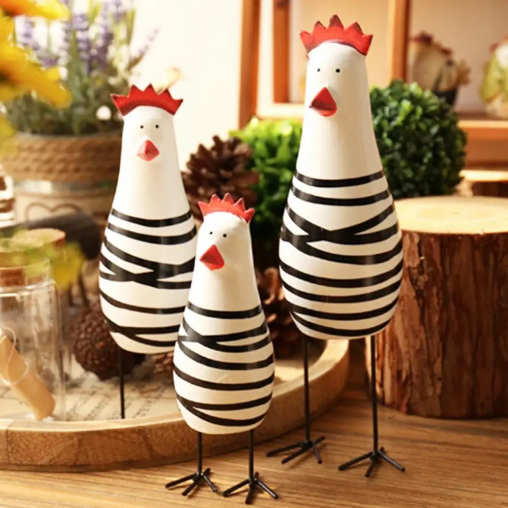 3Pcs/Set Painted Chicken 2021Ornament Handmade Collectable Wood Showcase Carved Chicken Figurine Gifts