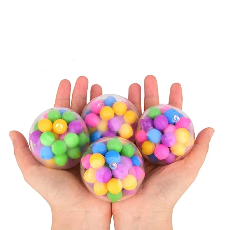 Rainbow Pressure Ball Fidget Sensory Toy DNA Colored Beads Stress Relief Ball TPR Soft Glue Grape Burr Pinch Squeeze Kids Gift