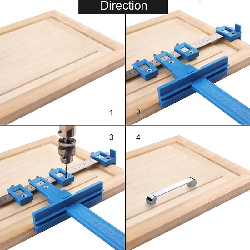 Cabinet Hardware Jig Adjustable Punch Locator Tool Drill Guide Template Wood Drilling Dowelling for Installation Woodworking