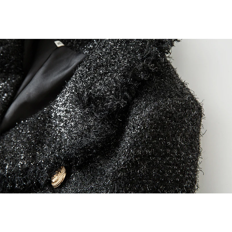 HarleyFashion European Spring Fall Vintage High-Luxury Solid Color Tweed Tassel Blazer Lace-Up Personality Slim Female Jacket