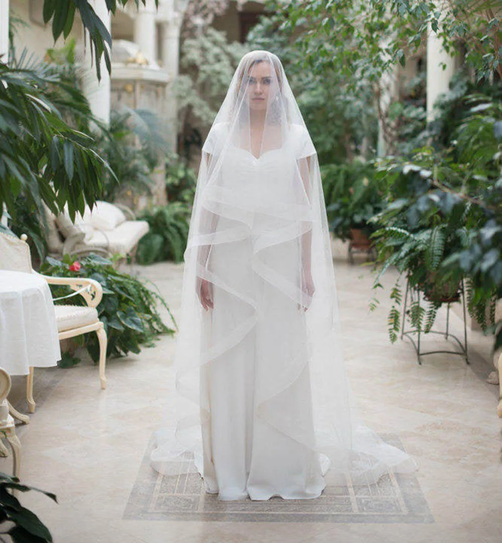 Voile de mariée en crin de cheval, Long 3 mètres, blanc ivoire, une couche, couvre visage, sans peigne, accessoires pour Mariage