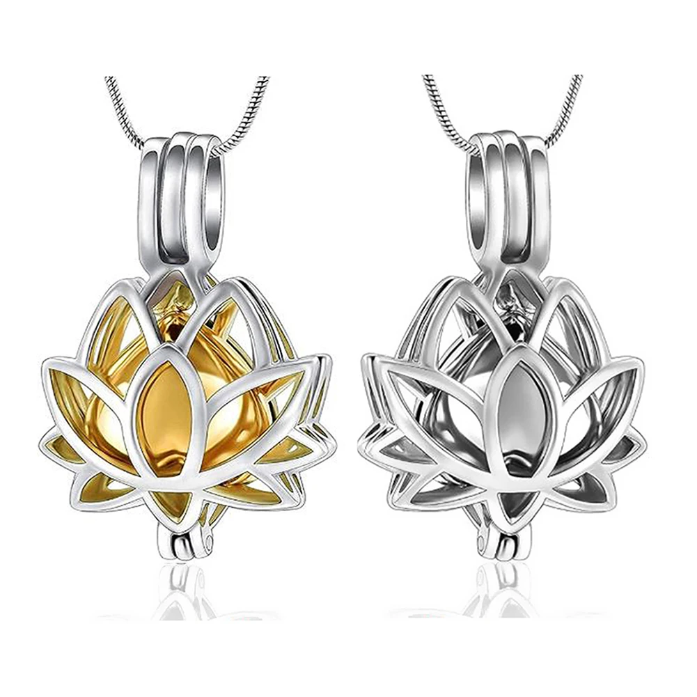 Unisex Stainless Steel Cremation Jewelry Lotus Flower Urn Necklaces for Ashes Memorial Keepsake Locket Pendants Dropshipping