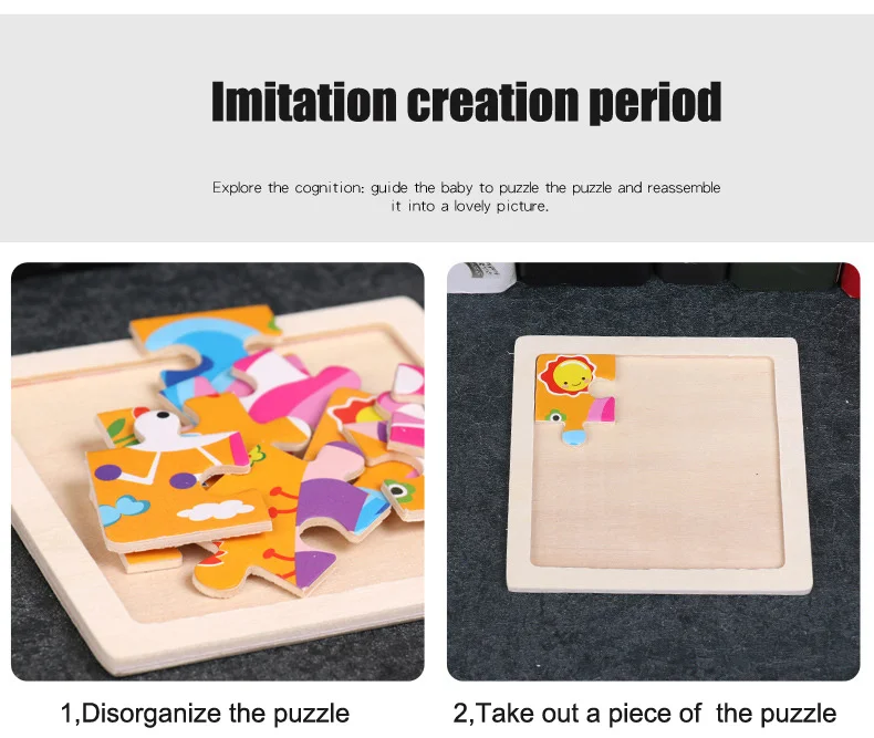 Holzspielzeug 11x11cm Puzzle 3D Puzzle Cartoon Tier Verkehr Holzpuzzle Spiel Montessori Lernspielzeug für Kinder – Detail 5