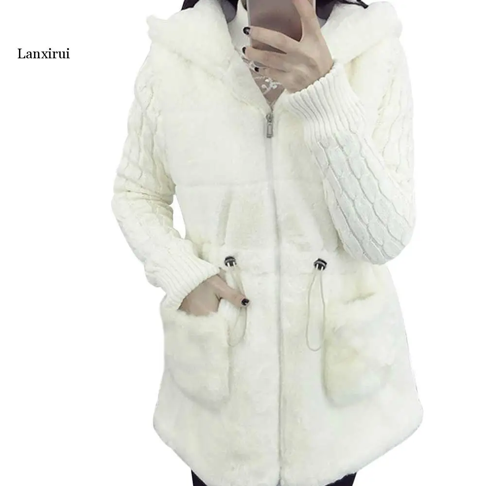 

Lanxirui Faux Fur jacket Coat Winter Warm Hairly Jacket Women Autumn Zipper Packect Outerwear Female Overcoat