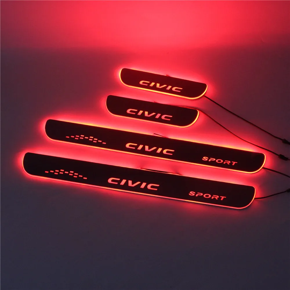 Led Moving Door Sill Scuff Plate Guard Protector Trim For Honda Civic 2006-2021 8TH 9TH 10TH