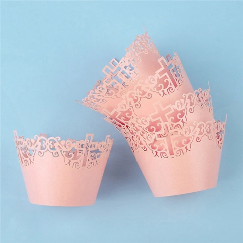 25Pcs Filigree Lace Out Cross Vine Paper Cake Cupcake Wrappers Baking Cup Case Trays for Wedding Party Decoration Supplies