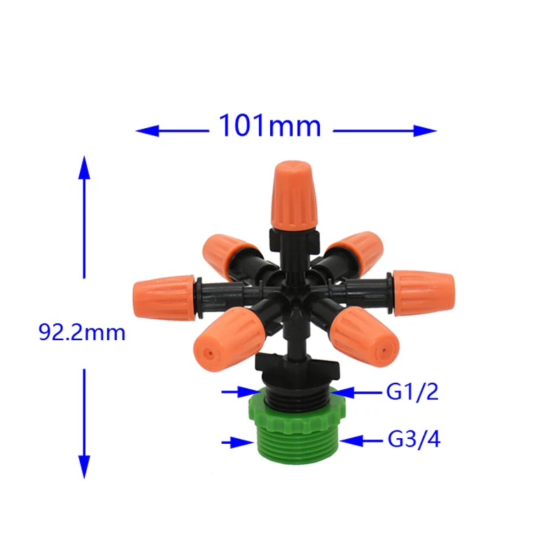 Male 1/2 3/4 Water Mist Sprinkler Nozzle 7-Way Garden Sprayer Nozzle For Garden Greenhouse Irrigation Accessories 1Set