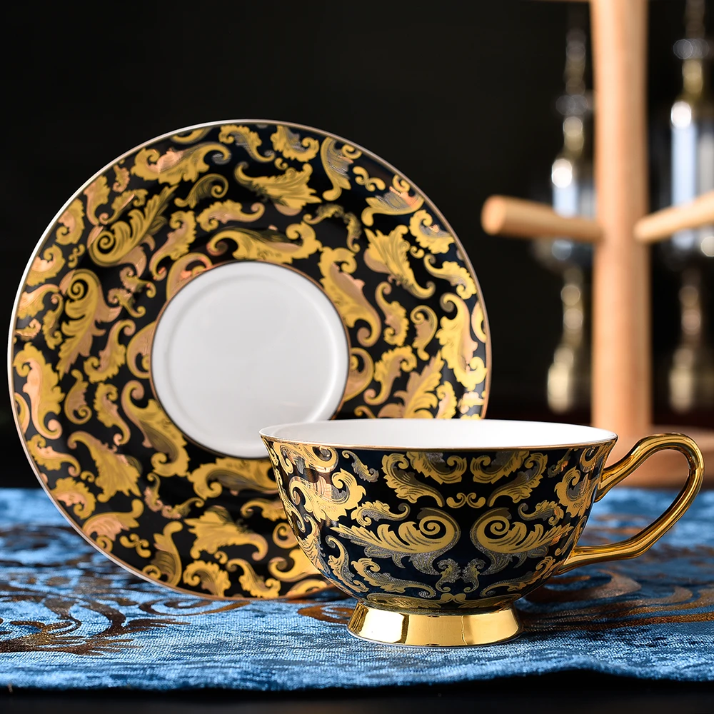 English Porcelain Tea Sets Porcelain Tea Cups Sets Royal Classic Style Black Tea Cup Gold Ceramic Cup Set for Tea and Coffee