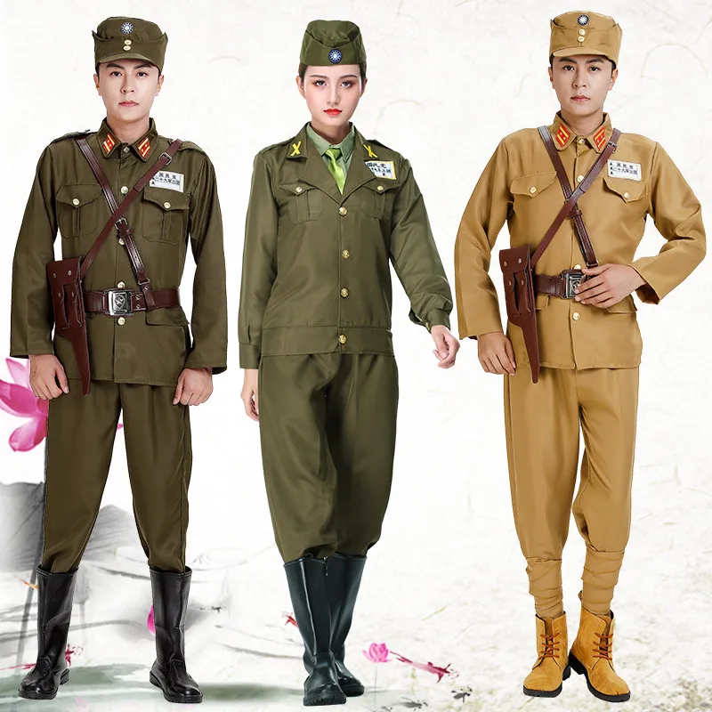 Green Yellow Kuomintang Cosplay Uniform Chinese Nationalist Party Soldier Officer Spy Women Costumes Military Clothing