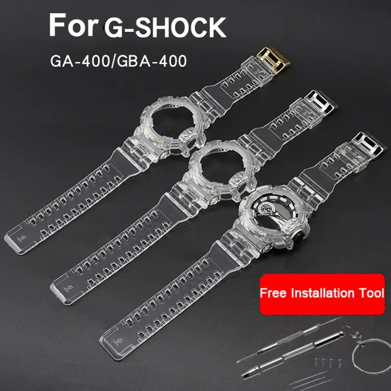 Wristwatch Strap Case for Casio G-SHOCK GA400 GBA400 Resin Transparent Bezel Bracelet Wristband Watch Accessories