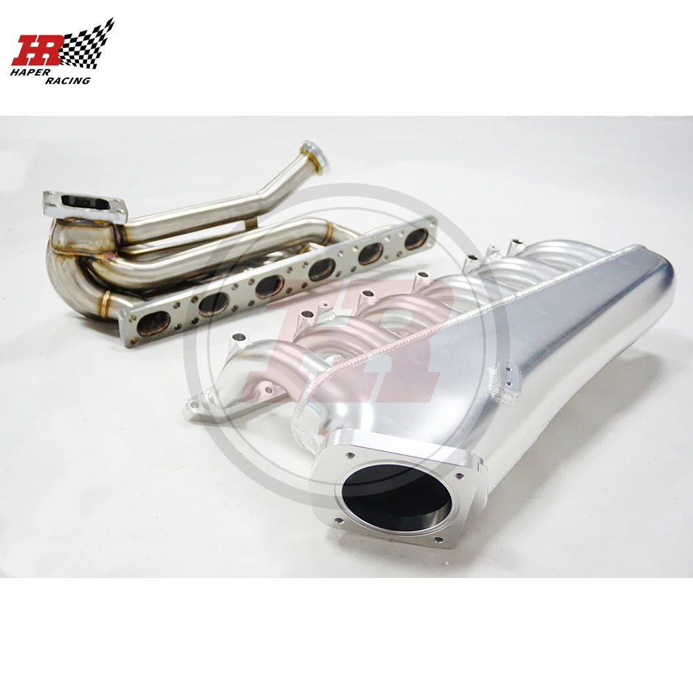 HP RACING Billet Intake Manifold With Fuel Rail kit & Throttle Body Black + Top Mount Turbo Manifold For E36 M50 M52 325I 328I