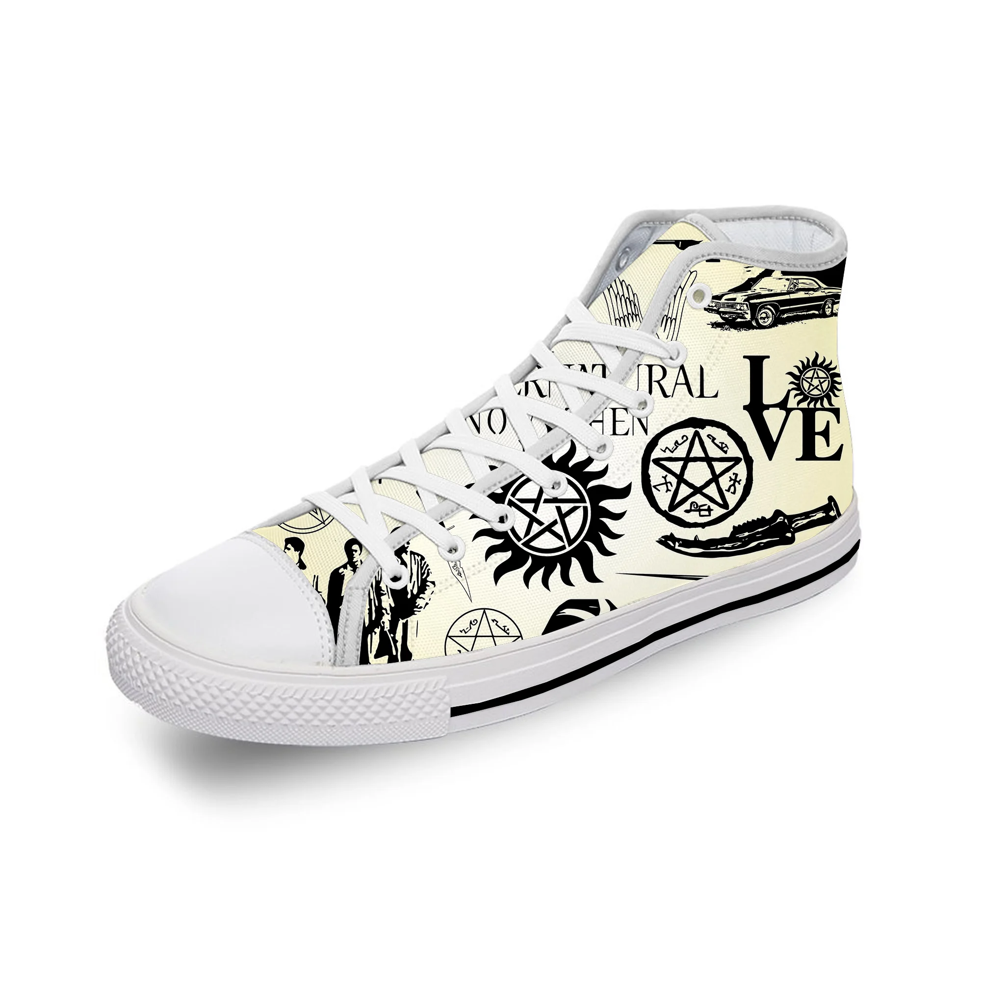 

Supernatural Winchester Bros White Cloth Fashion 3D Print High Top Canvas Shoes Men Women Lightweight Breathable Sneakers
