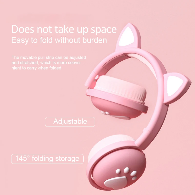 Fone de ouvido sem fio com orelha de gato bluetooth-compatível 5.0 fone de ouvido com microfone led fone de ouvido para crianças/crianças/meninas presente