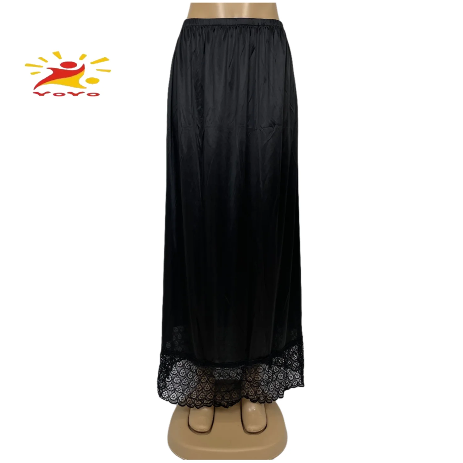 12Pcs New Fashion Women\'s Relaxed Long Skirt Lace Knee Length Elastic High Waist Flared Pleated Swing Skirt Cool Summer Dress