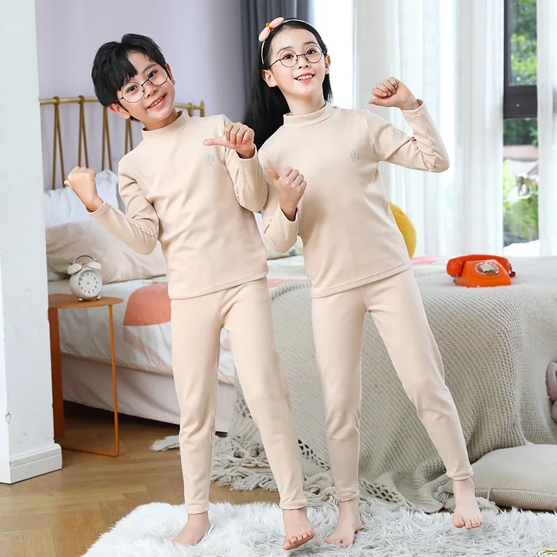 Autumn Winter Thermal Underwear Suit Girls Clothing Sets Boys Pajama Sets Baby No Trace Warm Sleepwear Candy Colors Kids Clothes