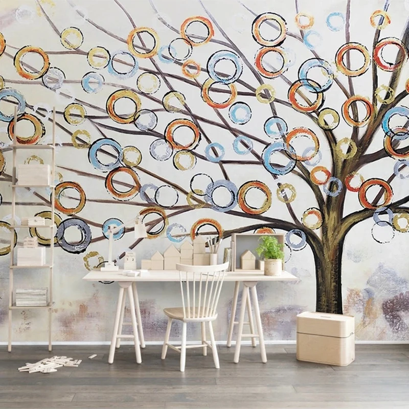 

Custom Mural Wallpaper Modern Fashion 3D Stereo Circle Oil Painting Tree Fresco Living Room Bedroom Abstract Home Decor 3D Mural