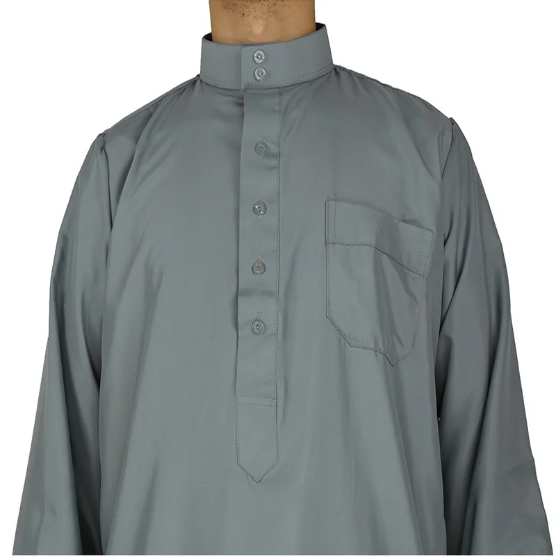 Chemise musulmane à manches longues pour hommes, Style islamique marocain, grande taille, blanc, gris, col montant, arabe