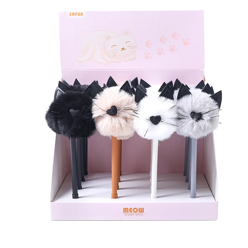 Imagem -05 - Plush Cat Neutro Pen Bonito Meow Styling Gel Canetas Papelaria Estudante Material Escolar Kawaii 16 Pcs