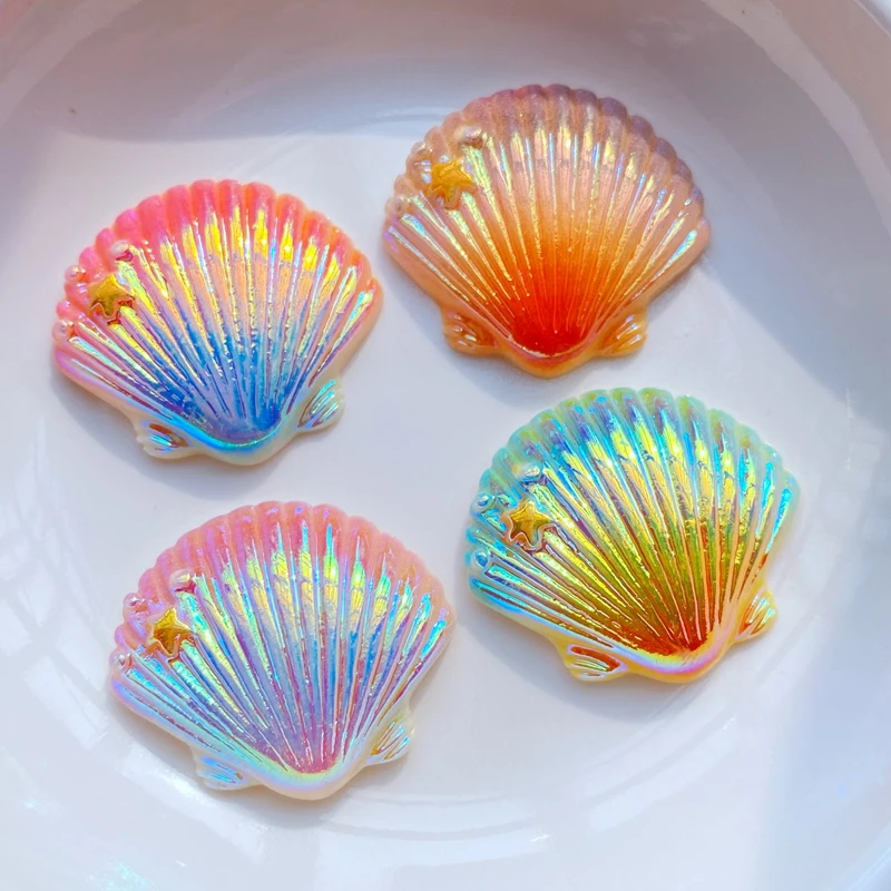 Mini conchas de colores encantadoras, suministros de arte de resina de espalda plana, decoración, artesanía de dijes, accesorios para el cabello, H550, 8 piezas