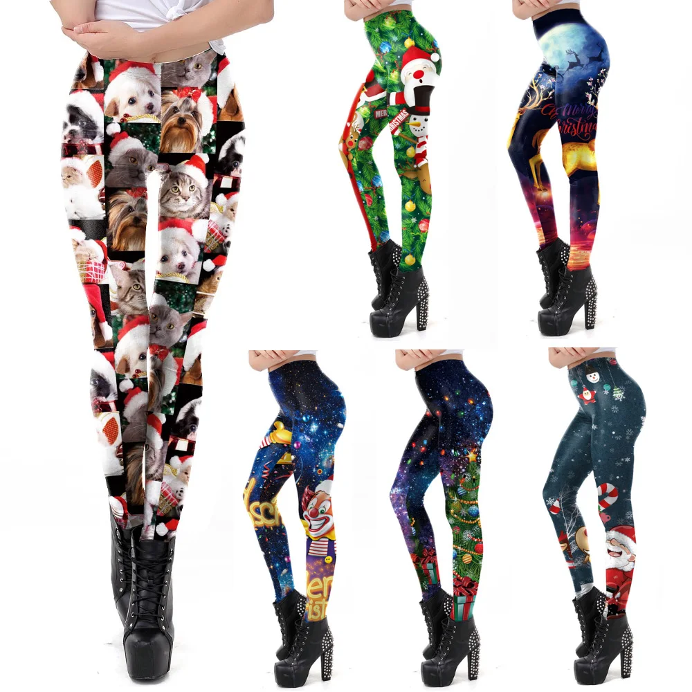 VIP FASHION Christmas Dog 3d Digital Autumn Winter Festival  Legging Women Sexy High Waist Elastic Leggins