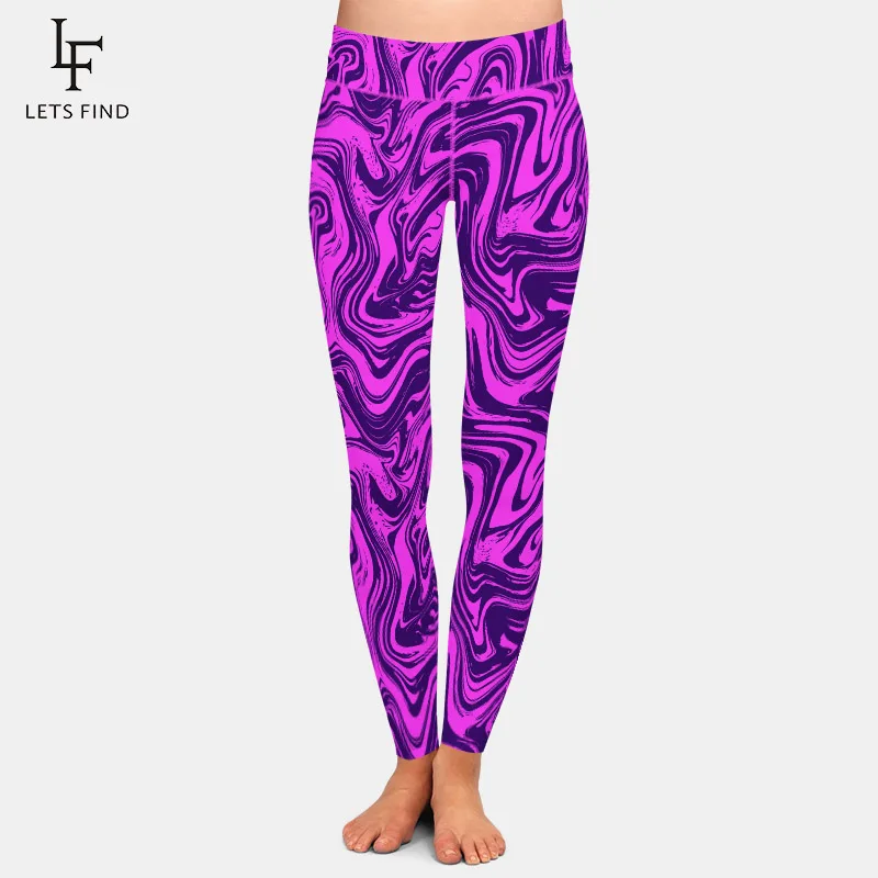 

LETSFIND High Quaility New Arrival Marble Texture Pattern Print Women Leggings High Waist Fitness Slim Pants