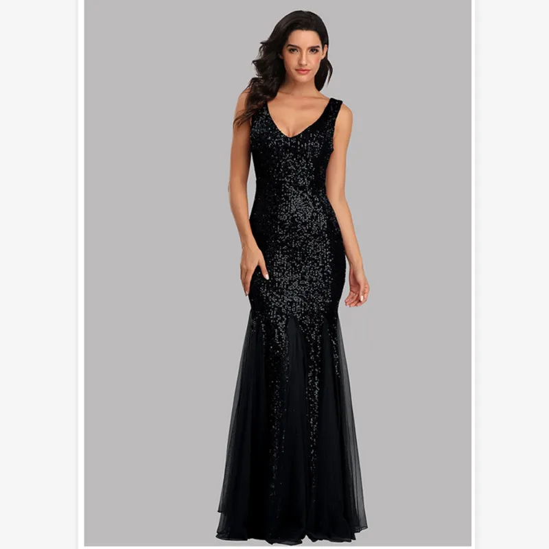 Robe de demoiselle d'honneur longue, couleur or, bordeaux, bleu foncé, paillettes en queue de poisson, robe de soirée de mariage, vêtements Sexy pour femmes, vente en gros, HJQ-813 #