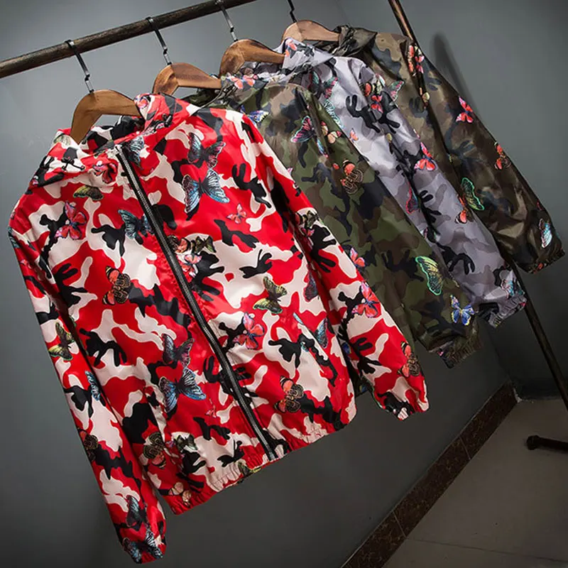 Hooded Jackets Women Coats 2025 Autumn Basic Jackets Windbreaker Woman Floral Butterfly Print Ladies Zipper Lightweight Jacket