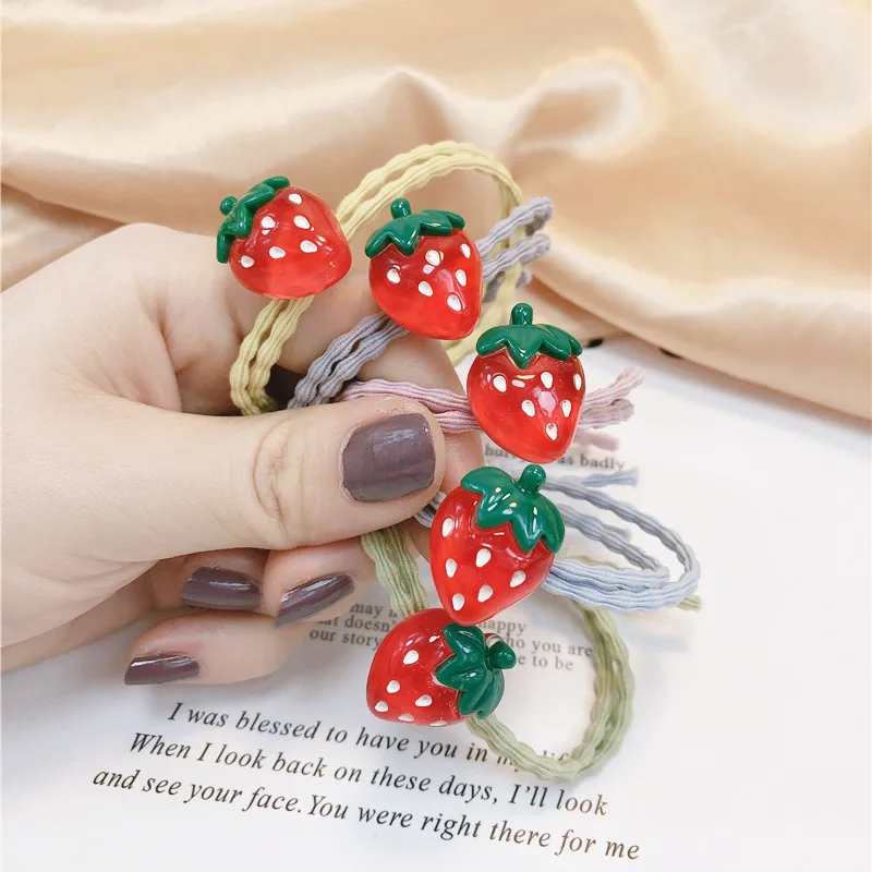 5Pcs/set New Small Strawberry Hair Rope for Women Girls Lovely Elastic Ponytail Holder Kids Headwear Head Ornament Scrunchie image 2