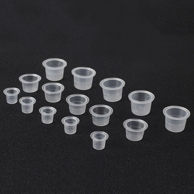 Vasos de plástico desechables para Microblading, recipientes de tinta para tatuaje, maquillaje permanente, transparente, S/M/L, 100 piezas