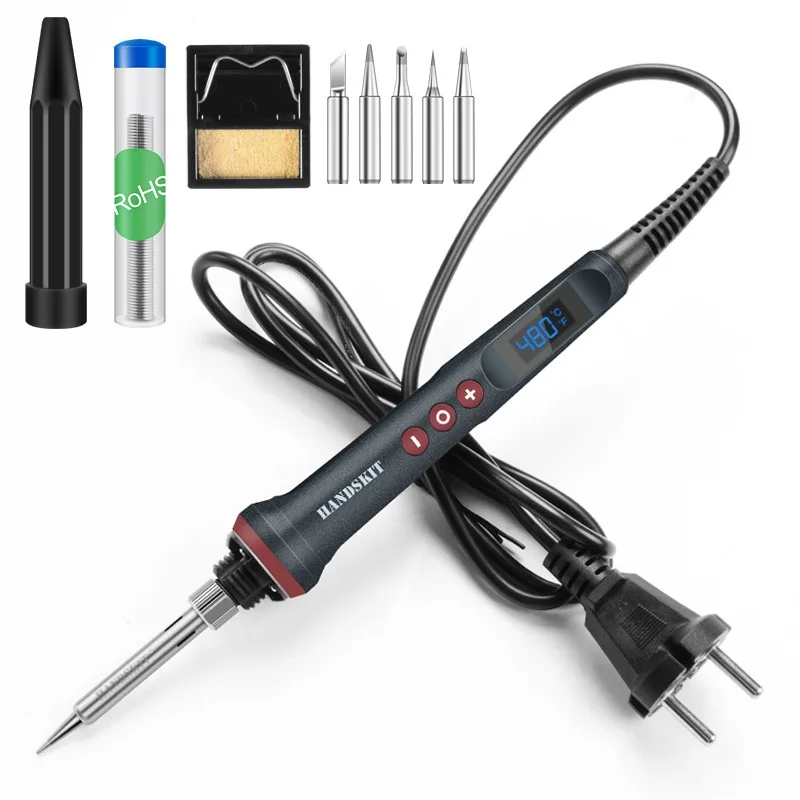 Handskit 90W Digital Electrical Soldering Iron kit Thermal Control Soldering Iron with 4 Wire Core and 5 Tip Welding Tools EU US