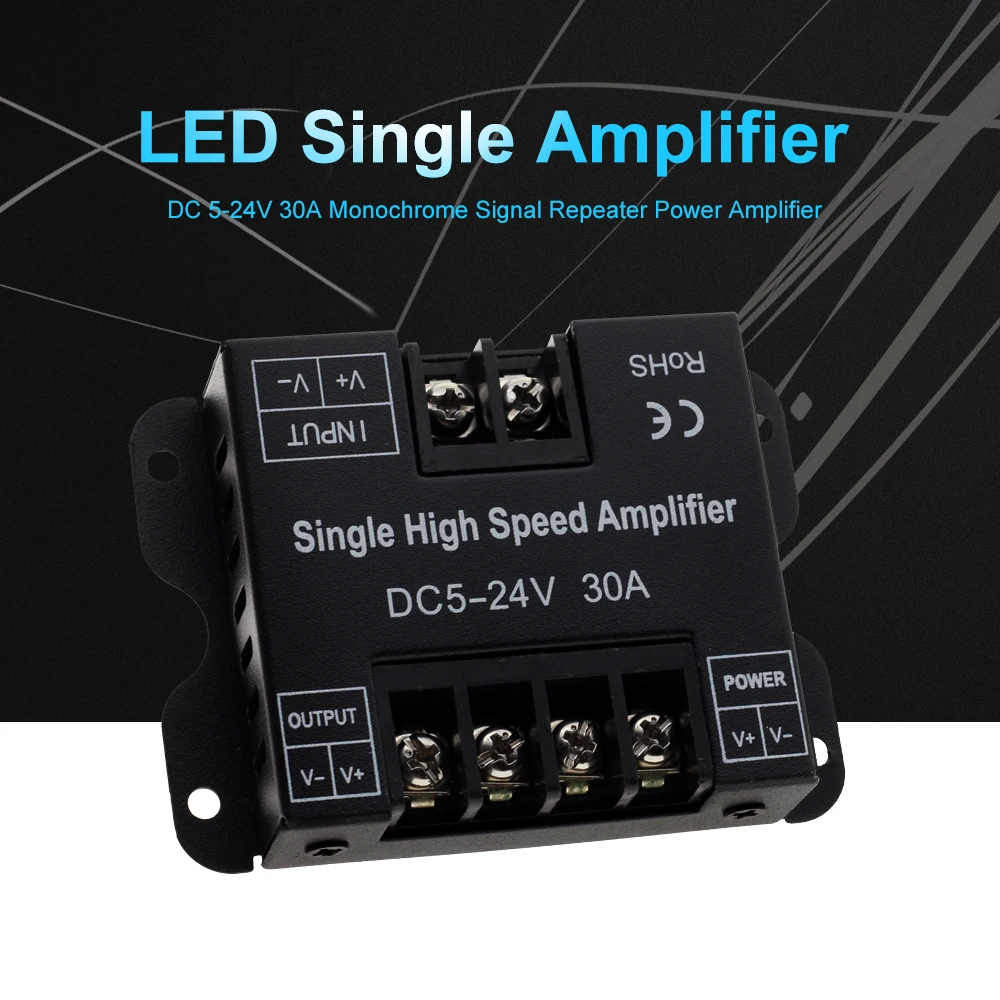 30A LED Strip Amplifier DC5-24V Single High Speed Amplifier for Single Colour LED Strip Power Repeater Console Controller.