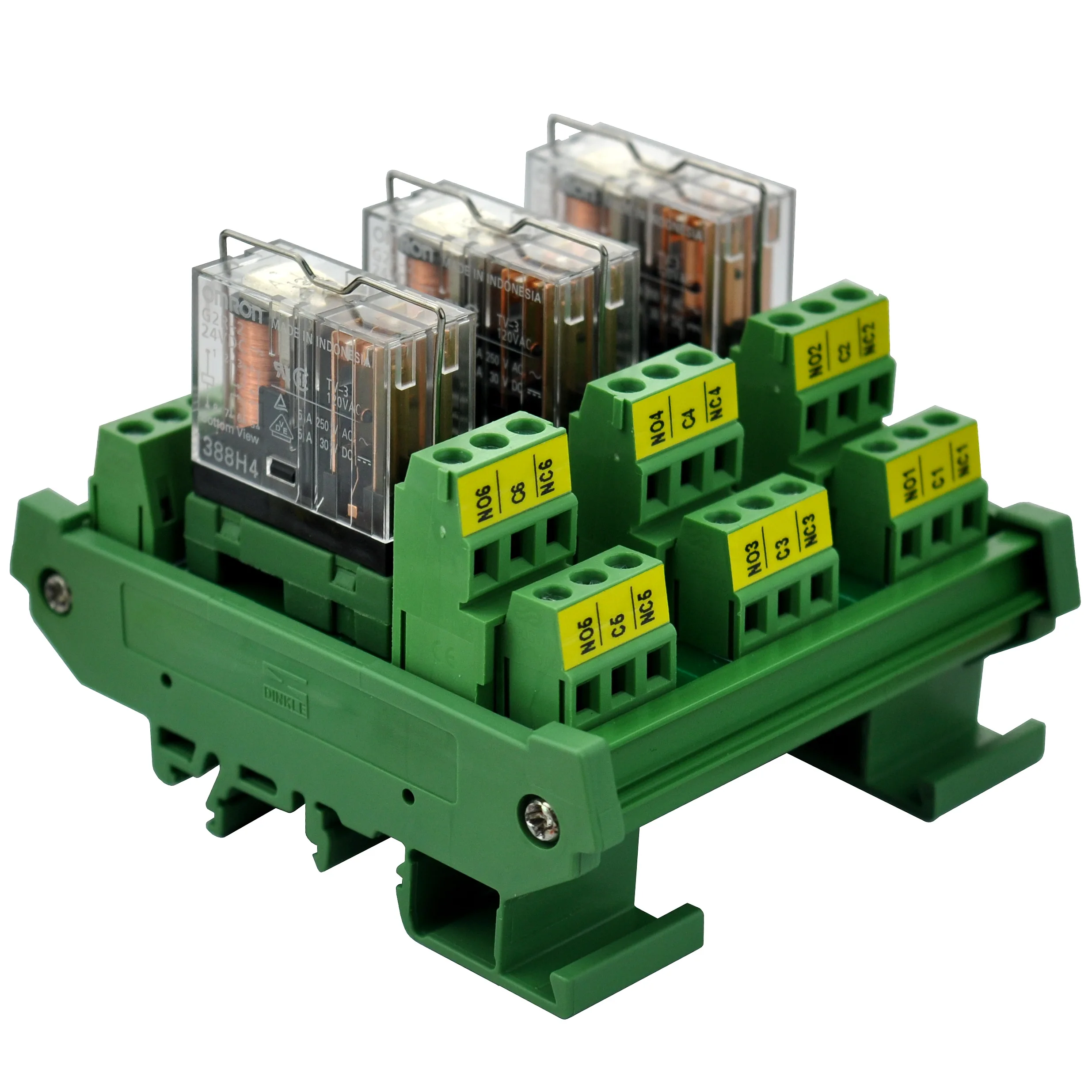 

ELECTRONICS-SALON DIN Rail Mount AC/DC 24Control 3 DPDT 5Amp Pluggable Power Relay Interface Module.