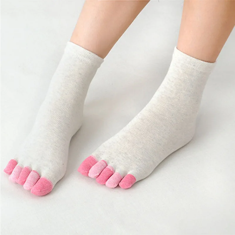 5 Pairs Fashion Women Five-finger Socks Colorful Five-Toed Simple Jacquard Cotton Sock Classic Solid Color Crew Socks with Toes