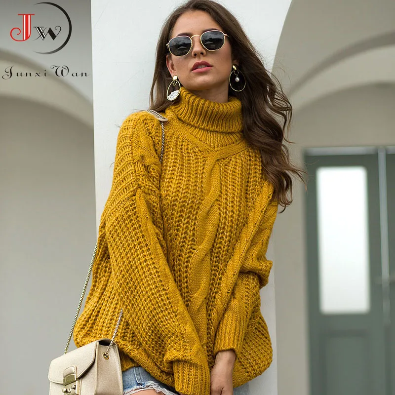 Women Oversized Sweater Loose Autumn Winter Turtleneck Elegant Knitted Warm Pullovers Fashion Solid Tops Knitwear Jumper