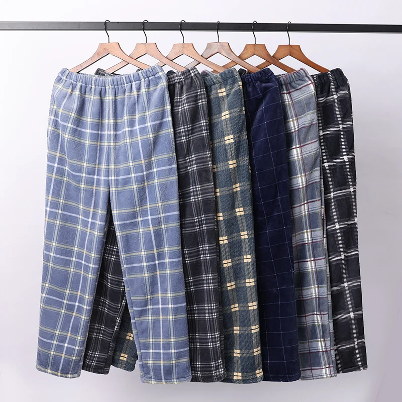 Thick Flannel Men\'s Plaid Trousers Big Yards Warm Sleep Pants Mens Pajamas Pants Bottoms Sleepwear Pajama for Men Pijama Hombre