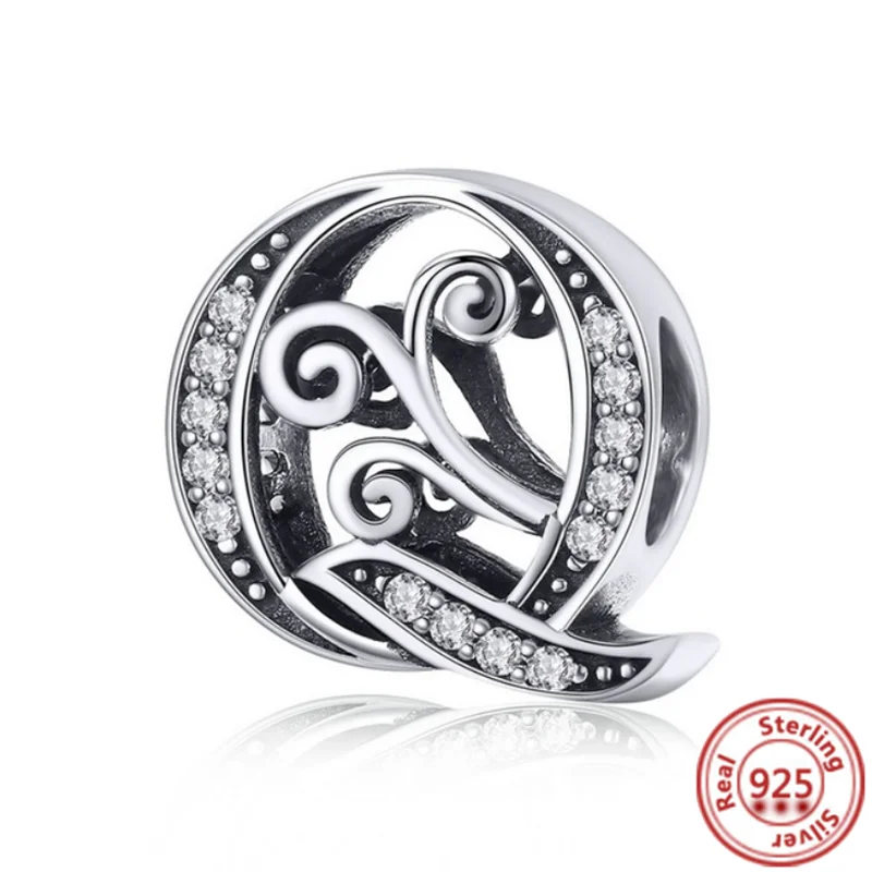 100% prawdziwe 925 srebro litera alfabetu A-Z Charm imię koralik Fit oryginalna bransoletka Pandora Charms wisiorek kobiety DIY biżuteria