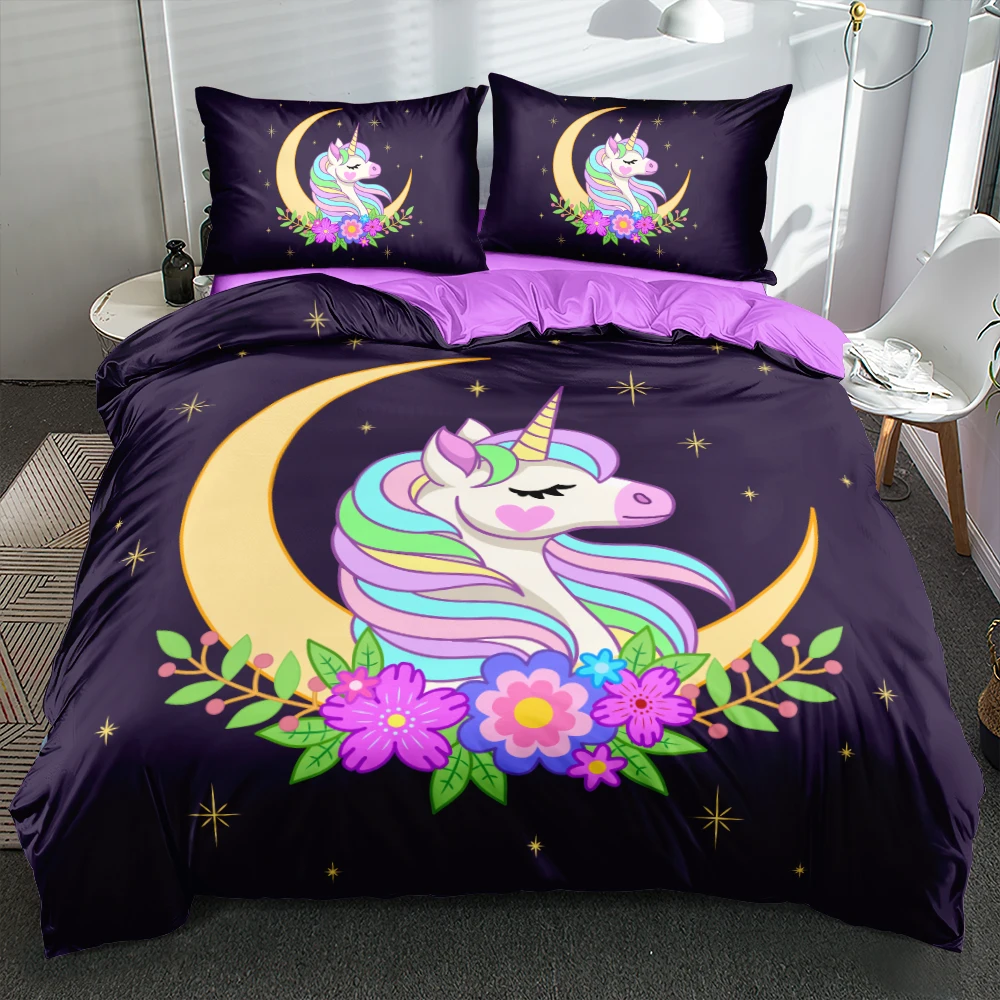 

Duvet Cover Set Purple Cartoon 3D Bed Linen Unicorn Double Single Twin Quilt/Comforter Covers Bed Sets Comfortable Bedding Sets